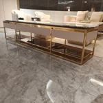 Modern Luxury TV Stand with Woven Texture Panels, Floating Center Shelf and Dark Wood Storage Compartments
